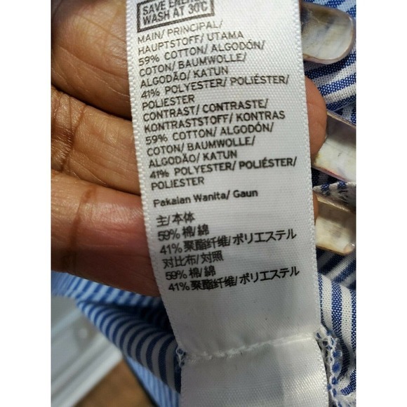 Top Shop Women Blue Striped Cotton & Polyester Trendy Style Button Shirt Size 2 - Picture 10 of 11